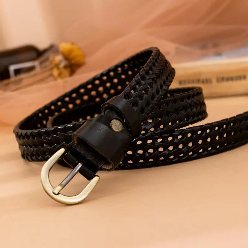 Mariam braided leather belt with gold buckle for stylish wear and premium braided leather