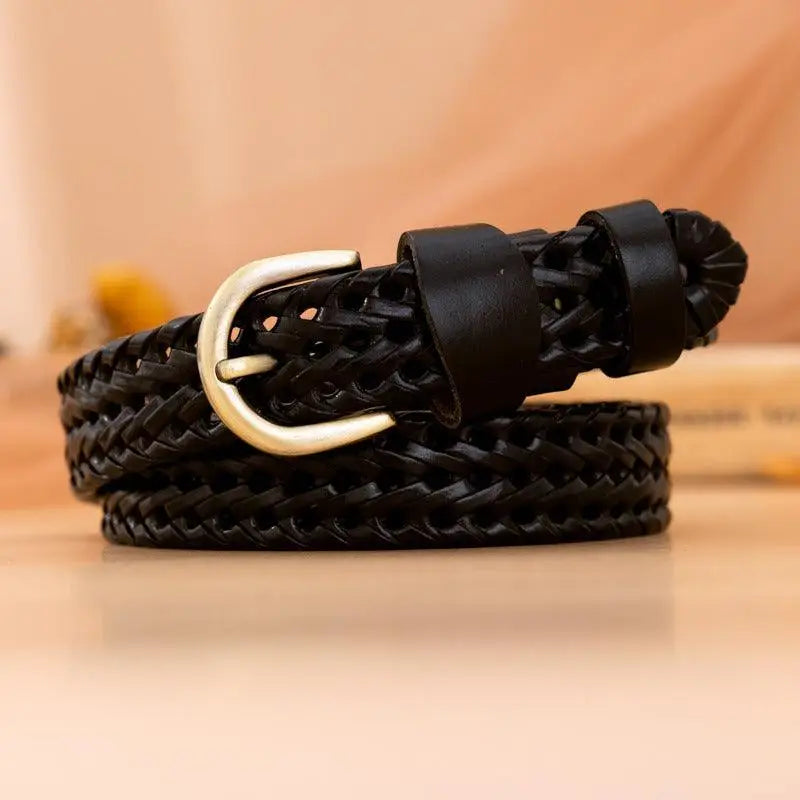 Mariam braided leather belt with silver buckle for stylish wear