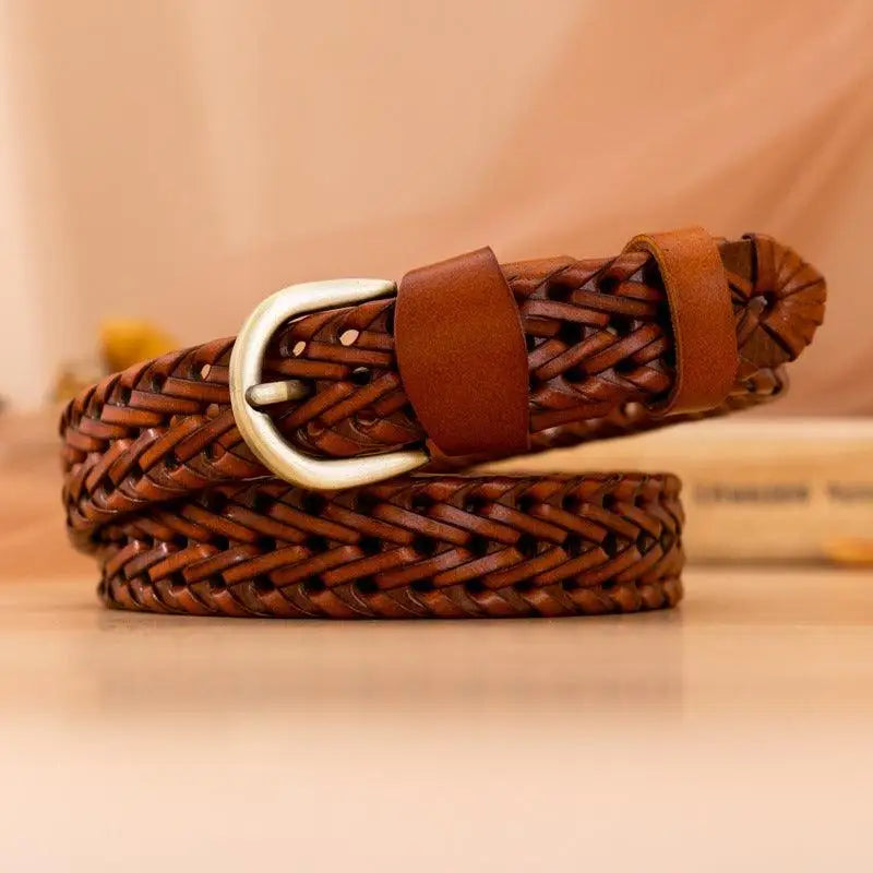 Mariam braided leather belt with silver buckle for stylish wear
