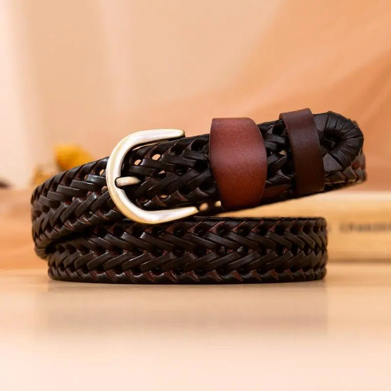 Mariam braided leather belt with silver buckle, stylish braided leather accessory