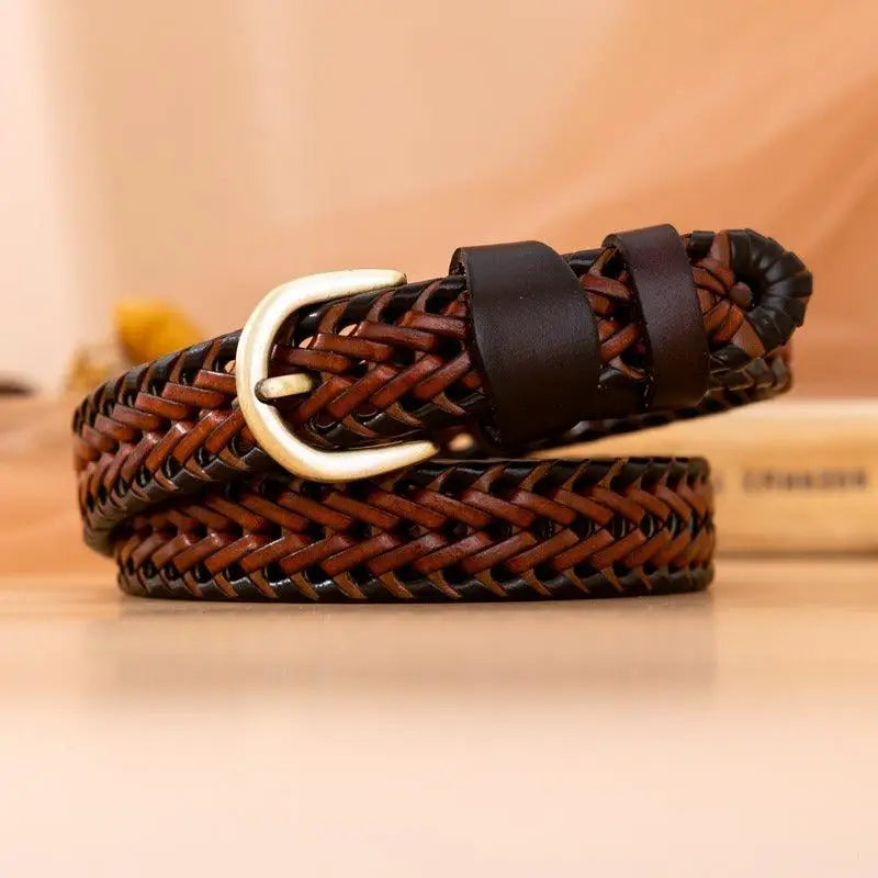 Mariam Braided Leather Belt with Gold Buckle for Stylish Wear