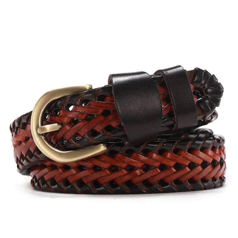 Mariam braided leather belt with brass buckle for stylish wear and fashion statement