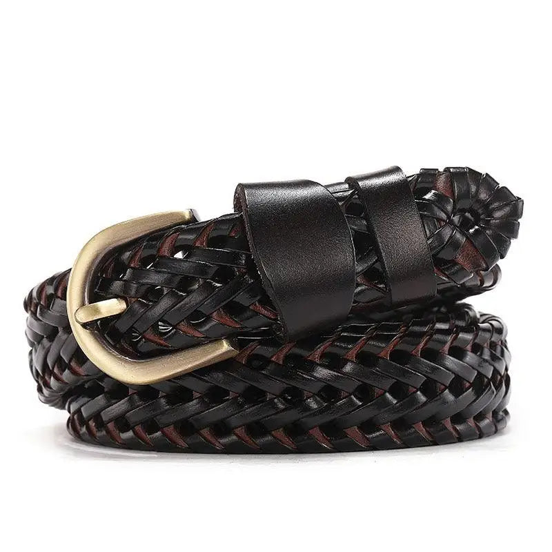Mariam braided leather belt with gold buckle for stylish wear
