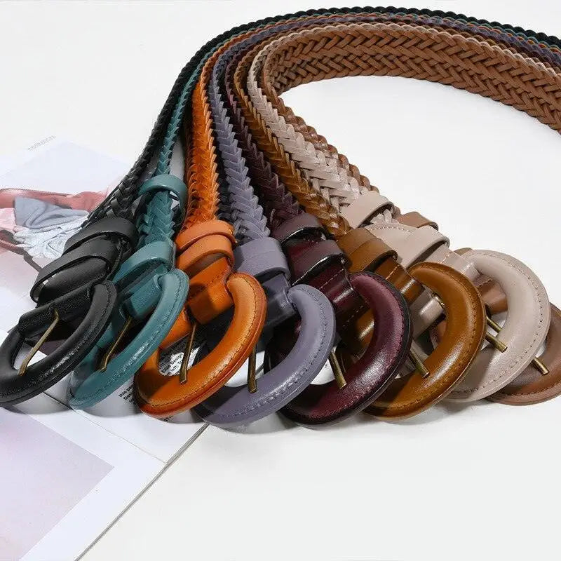 Tekla Belt braided leather with circular buckle for classic style product image