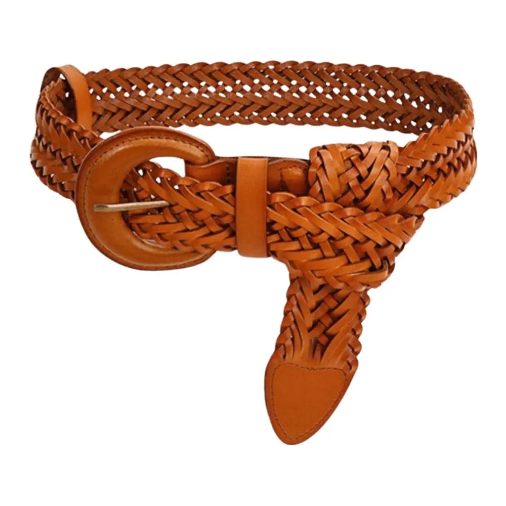 Tekla Belt Braided Leather with Circular Buckle for Classic Style