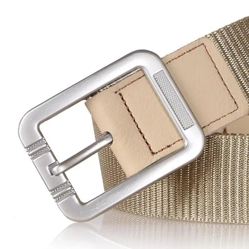 Beige woven nylon Biona belt with silver buckle from Nylon Biona Canvas Styles