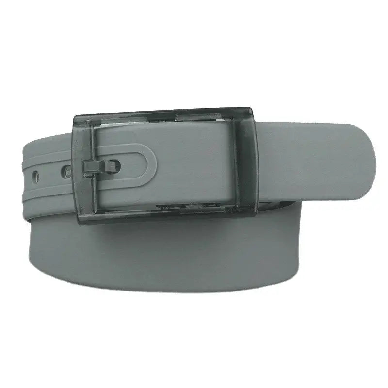 Gray leather belt with a transparent buckle from Colorful and Leather Belts for Fashion and Utility