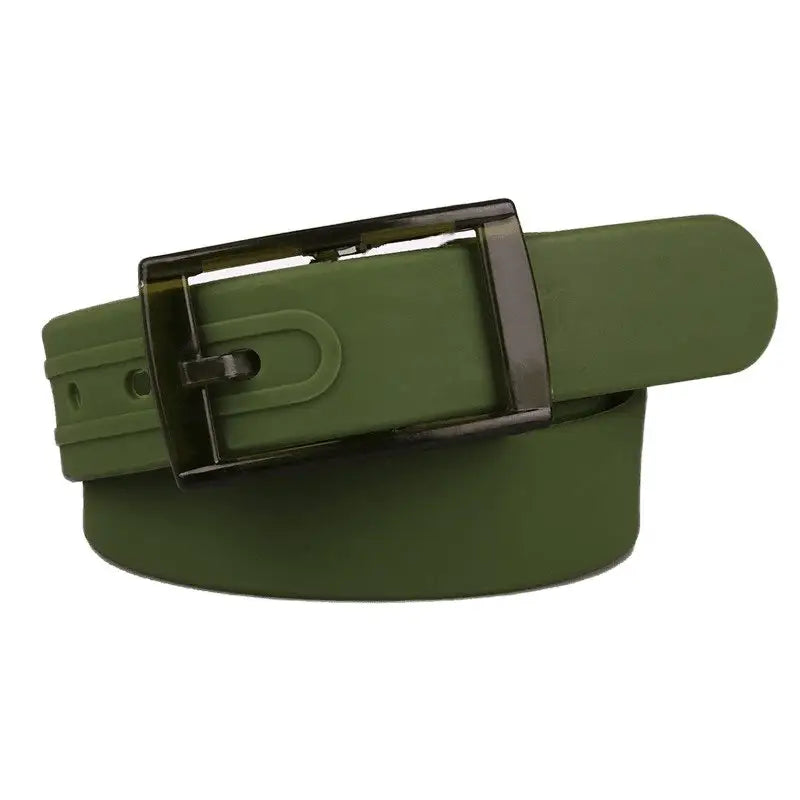 Olive green leather belt with dark metal buckle from Colorful and Leather Belts for Fashion and Utility