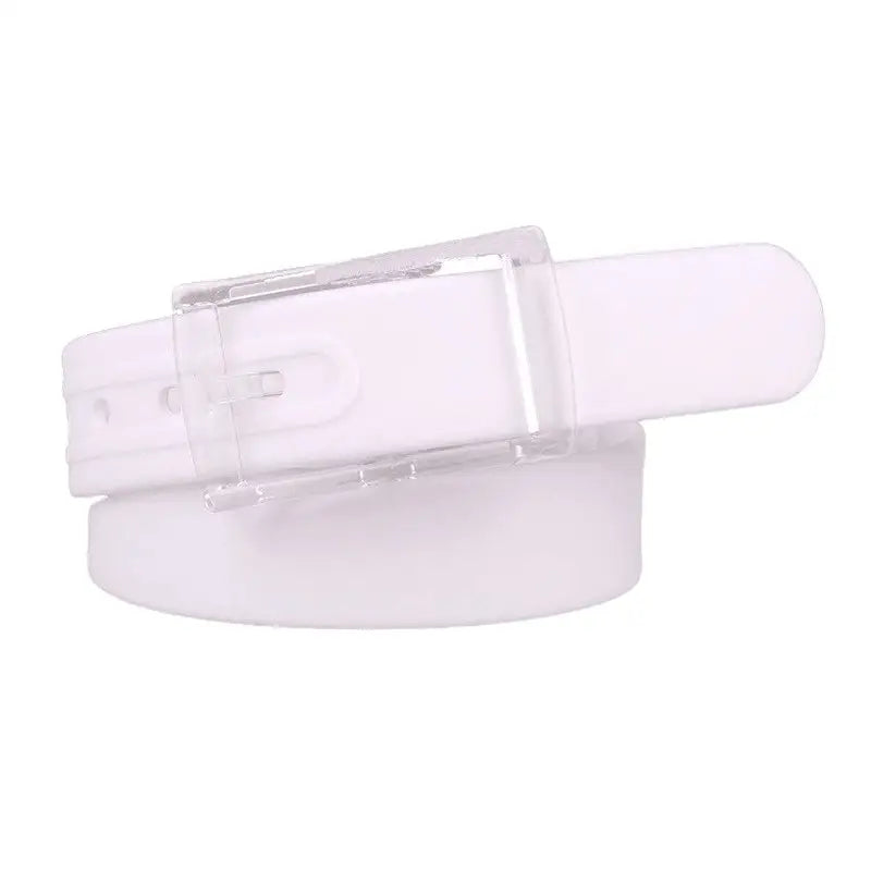 White plastic belt with clear buckle from Colorful and Leather Belts for Fashion and Utility