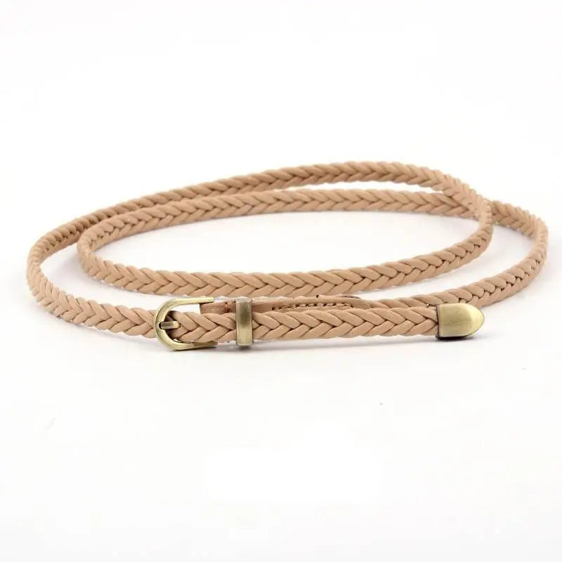 Braided beige faux leather belt with metal buckle for Beige Faux Leather Coat