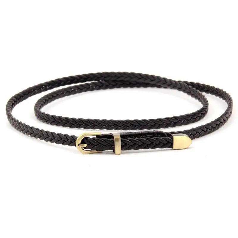 Faux leather brown braided belt with gold buckle on beige Faux Leather Coat