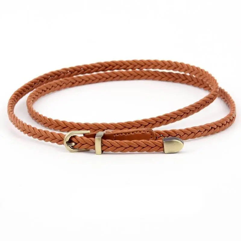 Faux leather braided brown belt with metal buckle for Beige Faux Leather Coat
