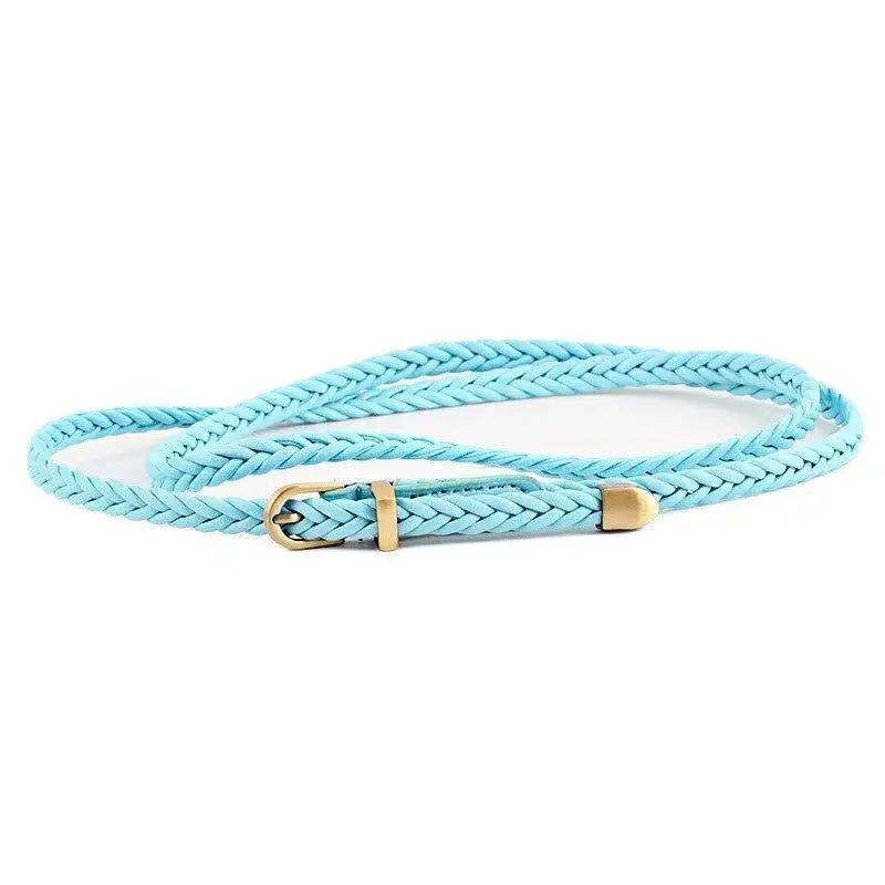 Faux leather braided light blue belt with gold buckle from Beige Faux Leather Coat collection