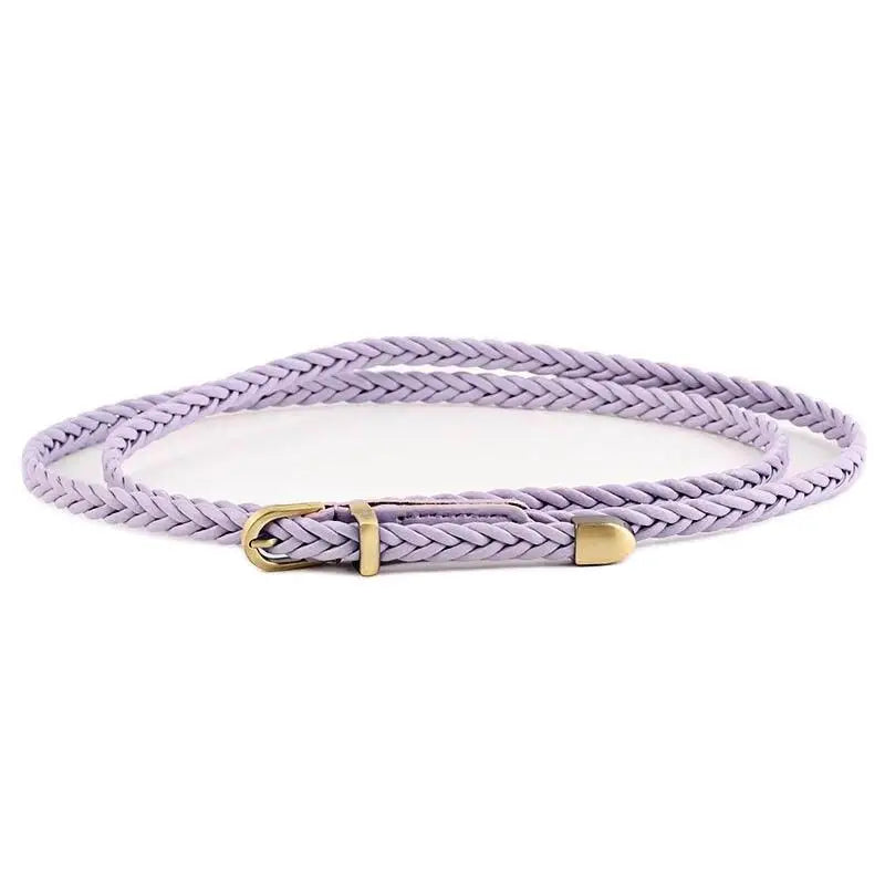 Braided lavender faux leather belt with gold buckle from Beige Faux Leather Coat collection