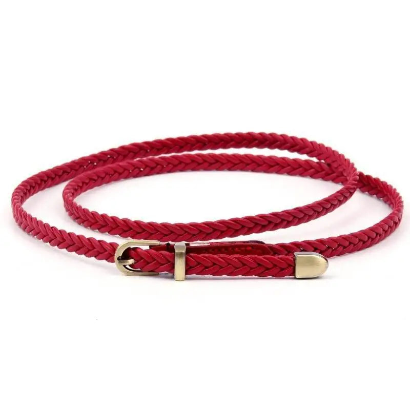 Faux leather braided red belt with metal buckle for Beige Faux Leather Coat