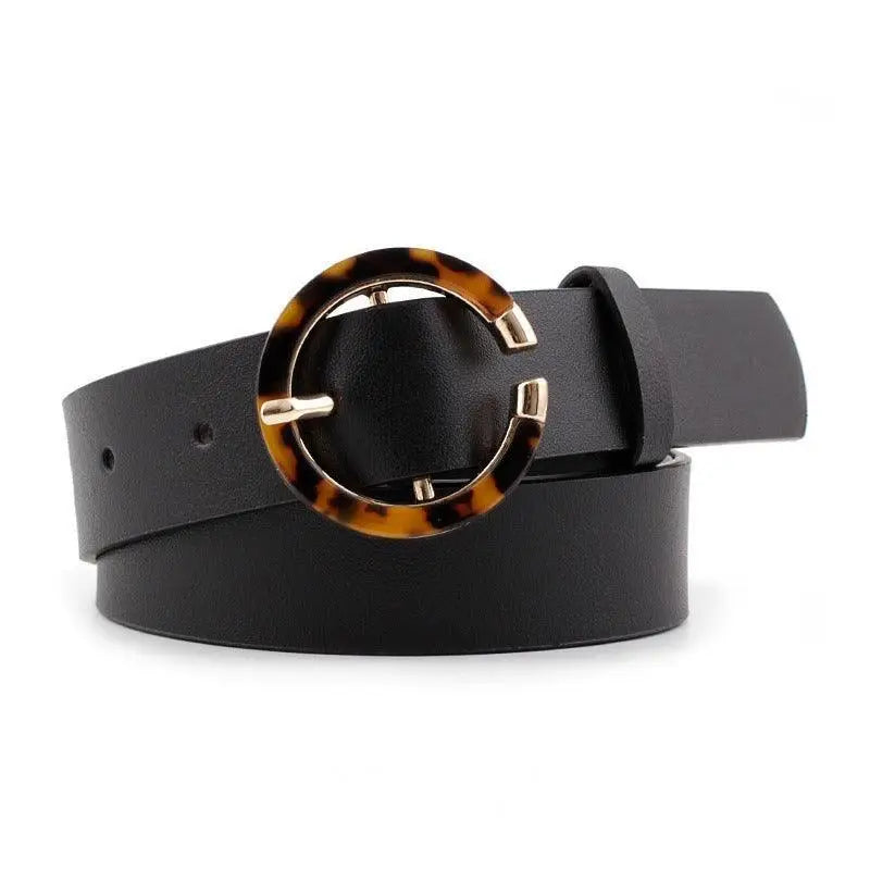 Stylish black faux leather belt with tortoise-patterned buckle from Set of Three Belts