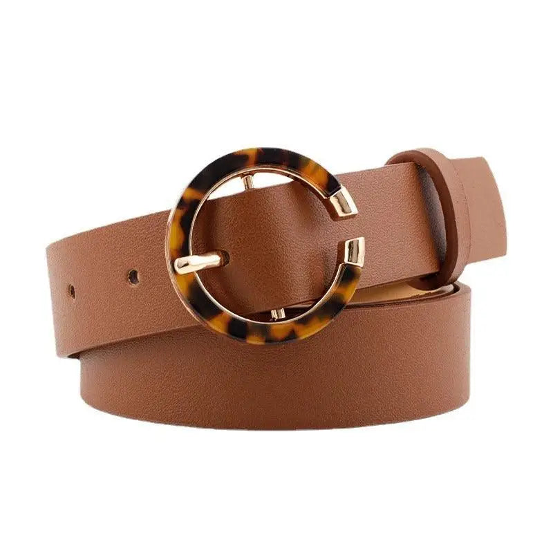 Brown leather belt with tortoise-shell buckle from Set of Three Stylish Faux Leather Belts