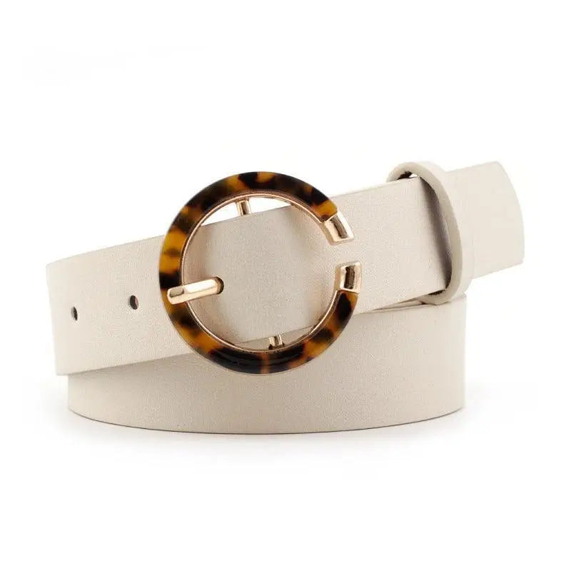Beige faux leather belt with tortoise-shell buckle from Set of Three Stylish Faux Leather Belts