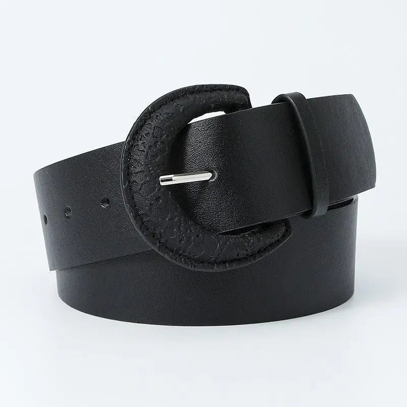 Black leather belt with a textured buckle from Assorted Faux Leather Belts collection