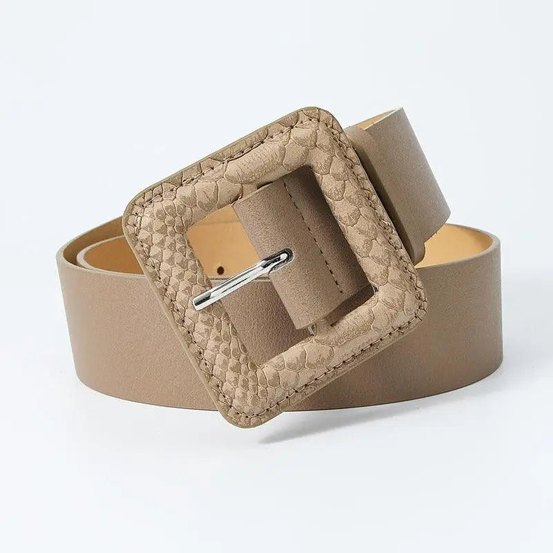Beige Wilna Belt with snakeskin square buckle from Wilna Belt Collection