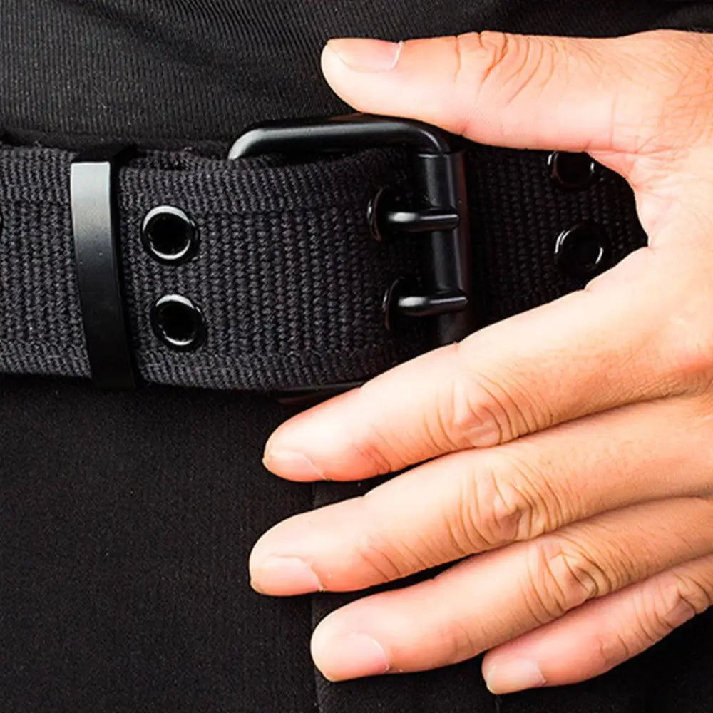 Black Magjan Canvas Belt with Metal Double-Prong Buckle from the Magjan Canvas Belt Collection