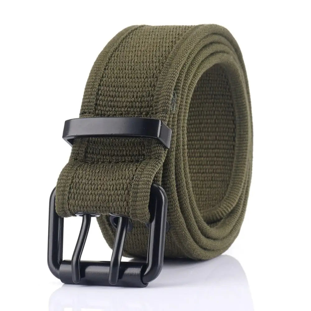 Olive green Magjan Canvas Belt with black double-prong buckle from Magjan Canvas Belt Collection
