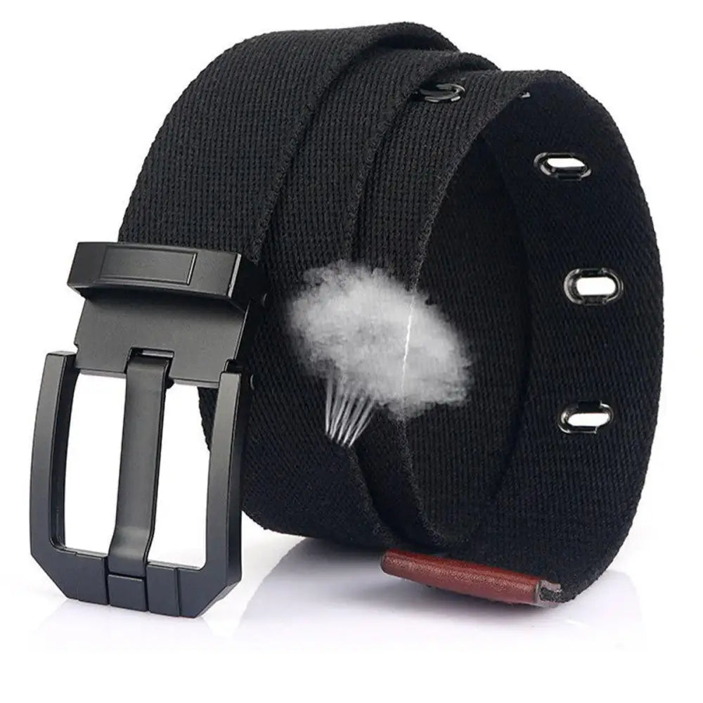 Black canvas belt with metal buckle showcasing modern design and aesthetic appeal