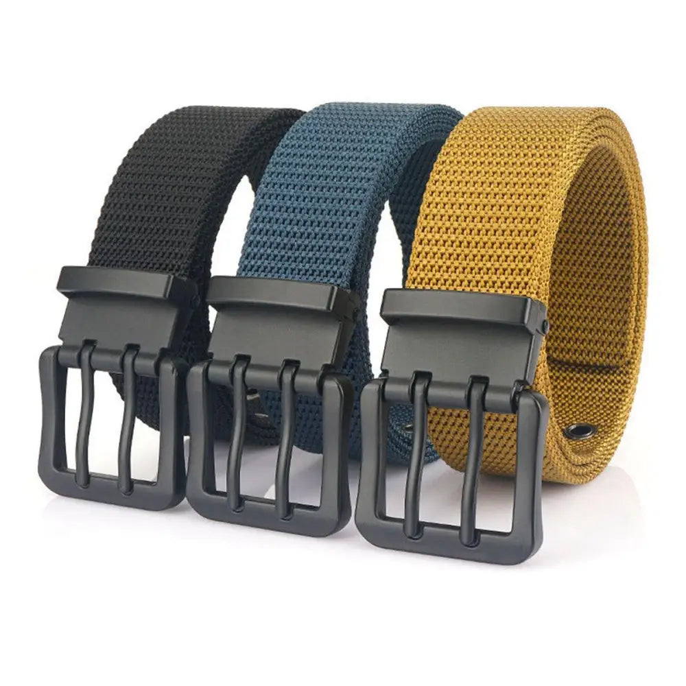 Three nylon canvas belts with double prong buckles for stylish, durable wear