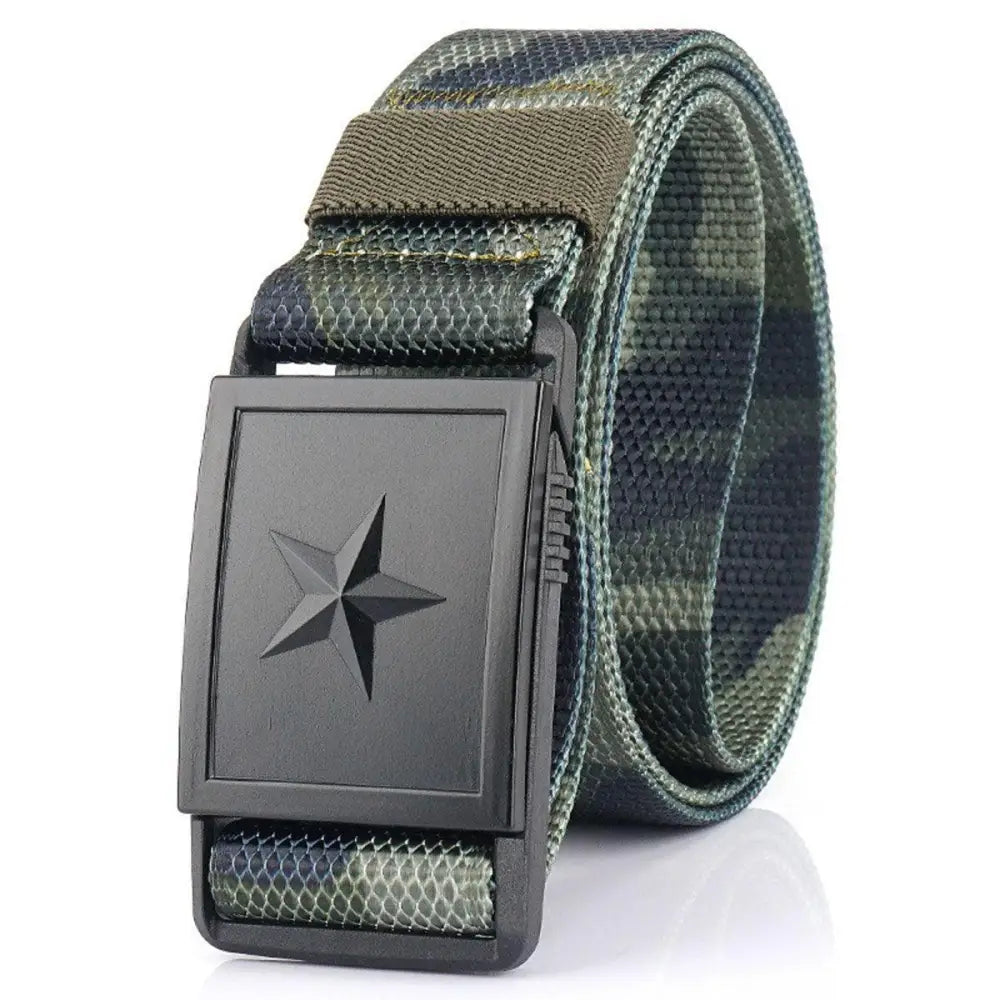 Camouflage belt with black star buckle featuring Kenes Nylon Webbing for durable nylon webbing belt quality