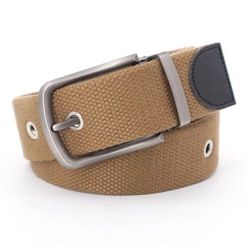 Gray canvas belt with metal buckle showcasing durable design and belt offers