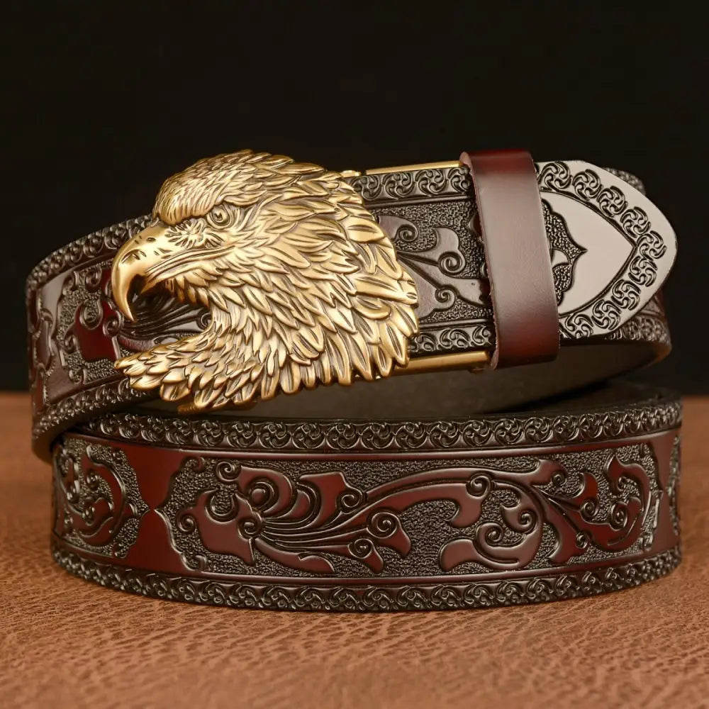Embossed leather belt with gold eagle buckle from Harry Animal Spirit collection
