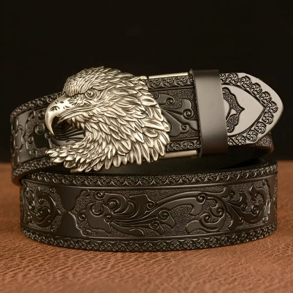 Embossed leather belt with gold eagle buckle from Harry Animal Spirit collection