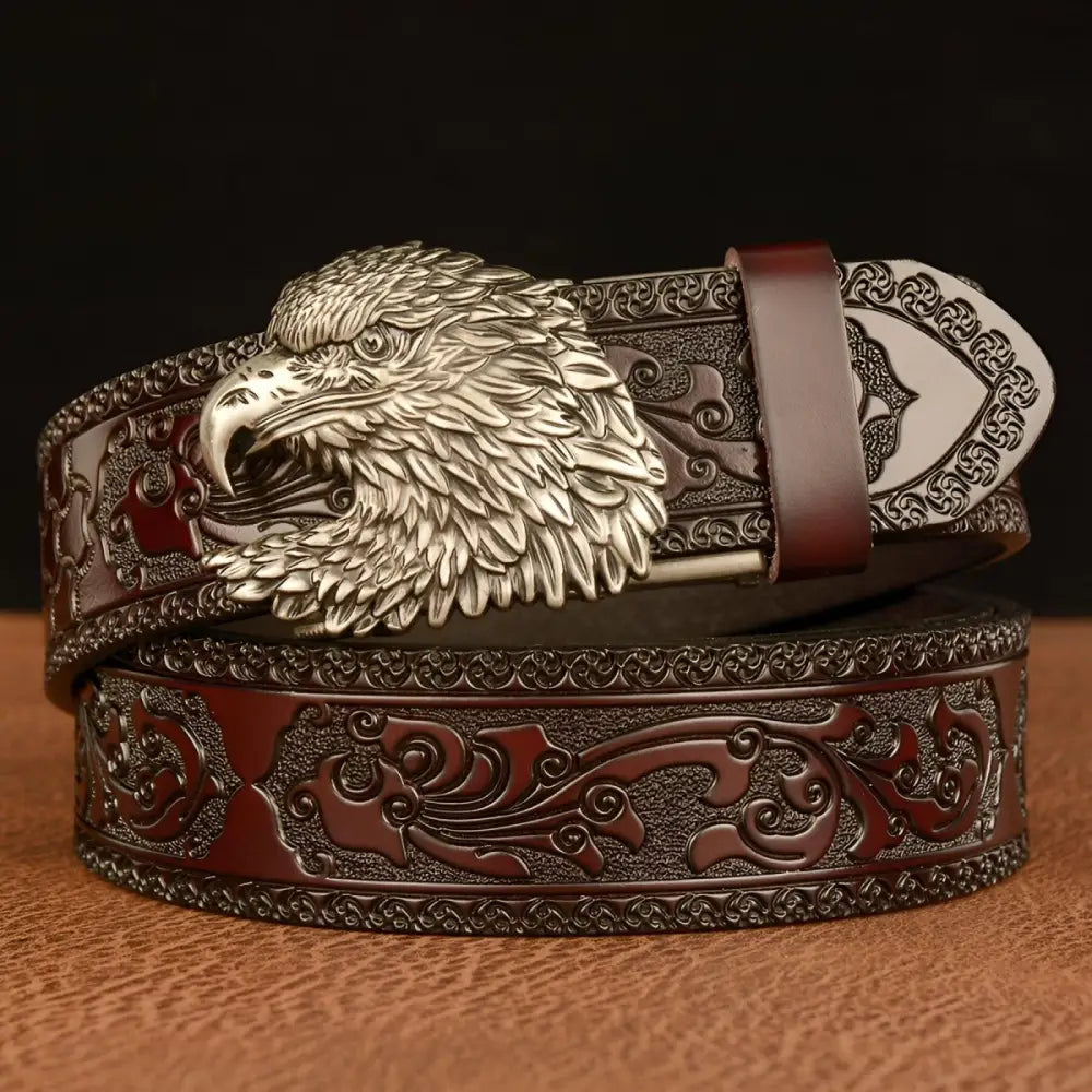 Embossed leather belt with gold eagle buckle from Harry Animal Spirit collection