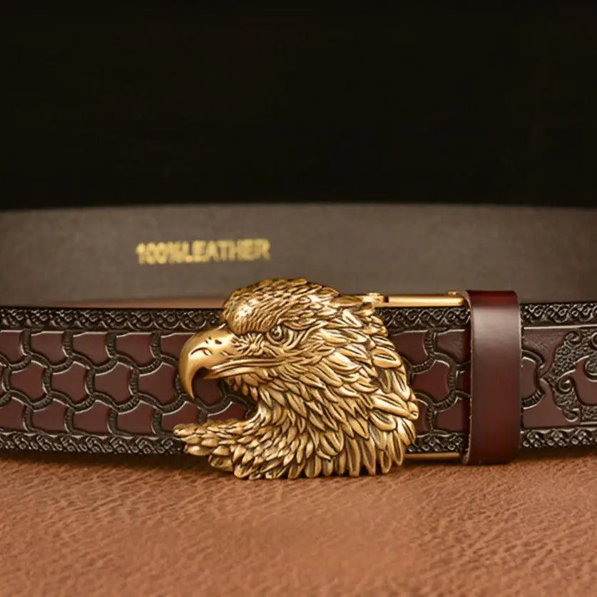Harry Animal Spirit black leather belt with gold eagle buckle for animal spirit style
