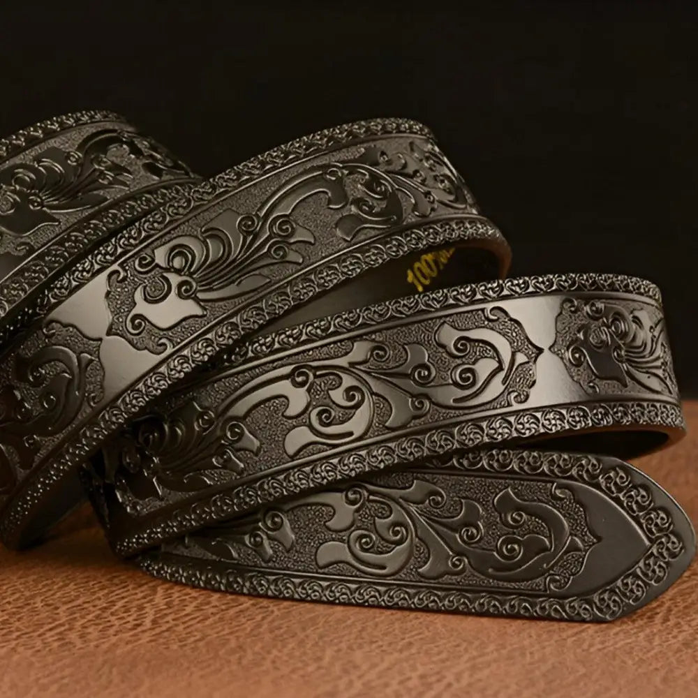 Ornate black leather belt with gold eagle buckle for Harry Animal Spirit animal spirit belt
