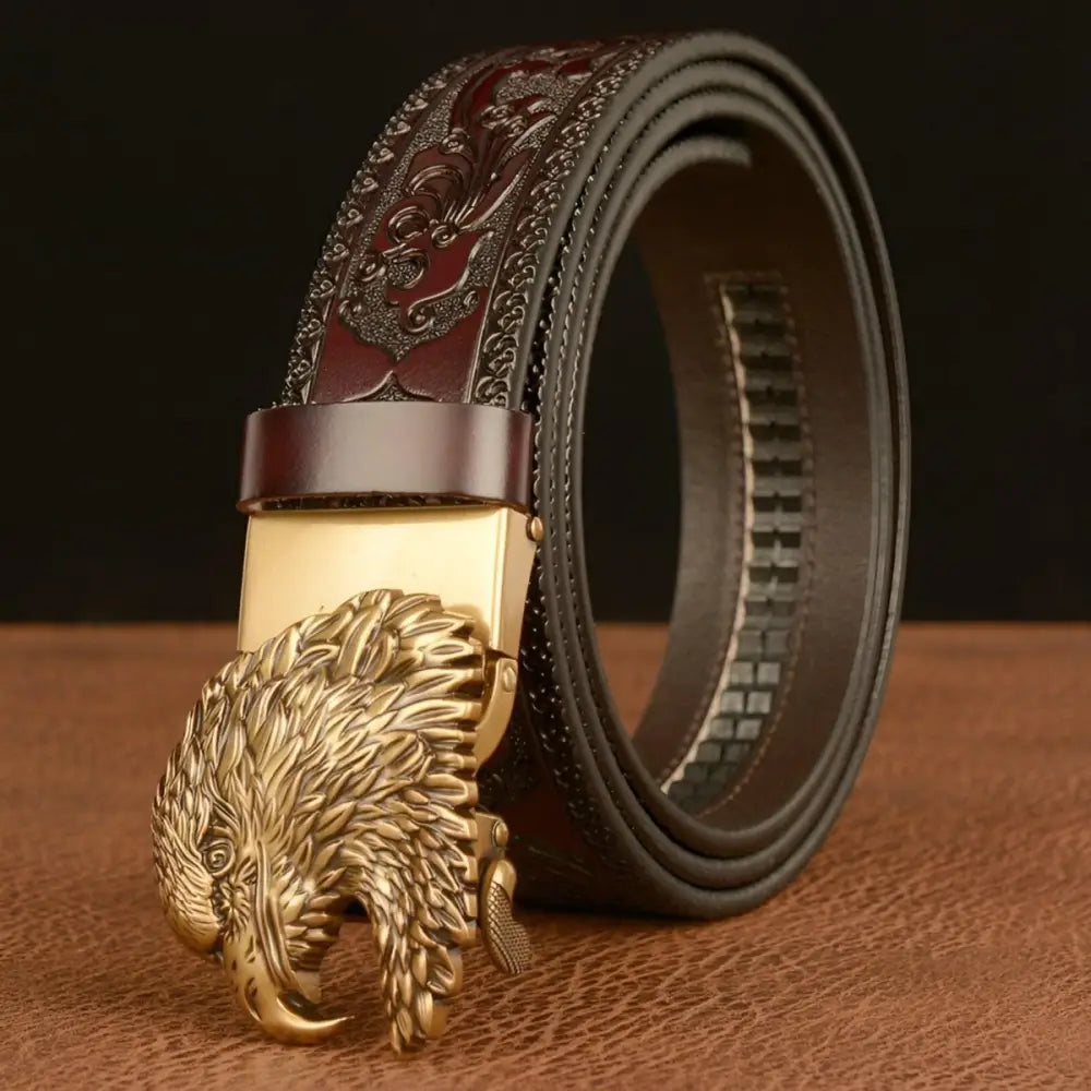 Harry Animal Spirit Black Leather Belt with Gold Eagle Buckle, animal spirit belt