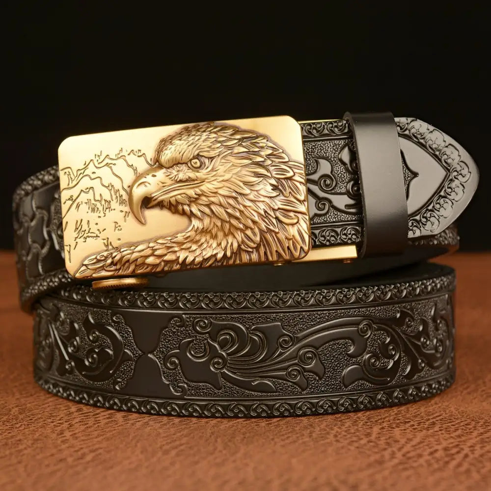 Embossed leather animal spirit belt featuring an eagle buckle for a stylish spirit belt accessory