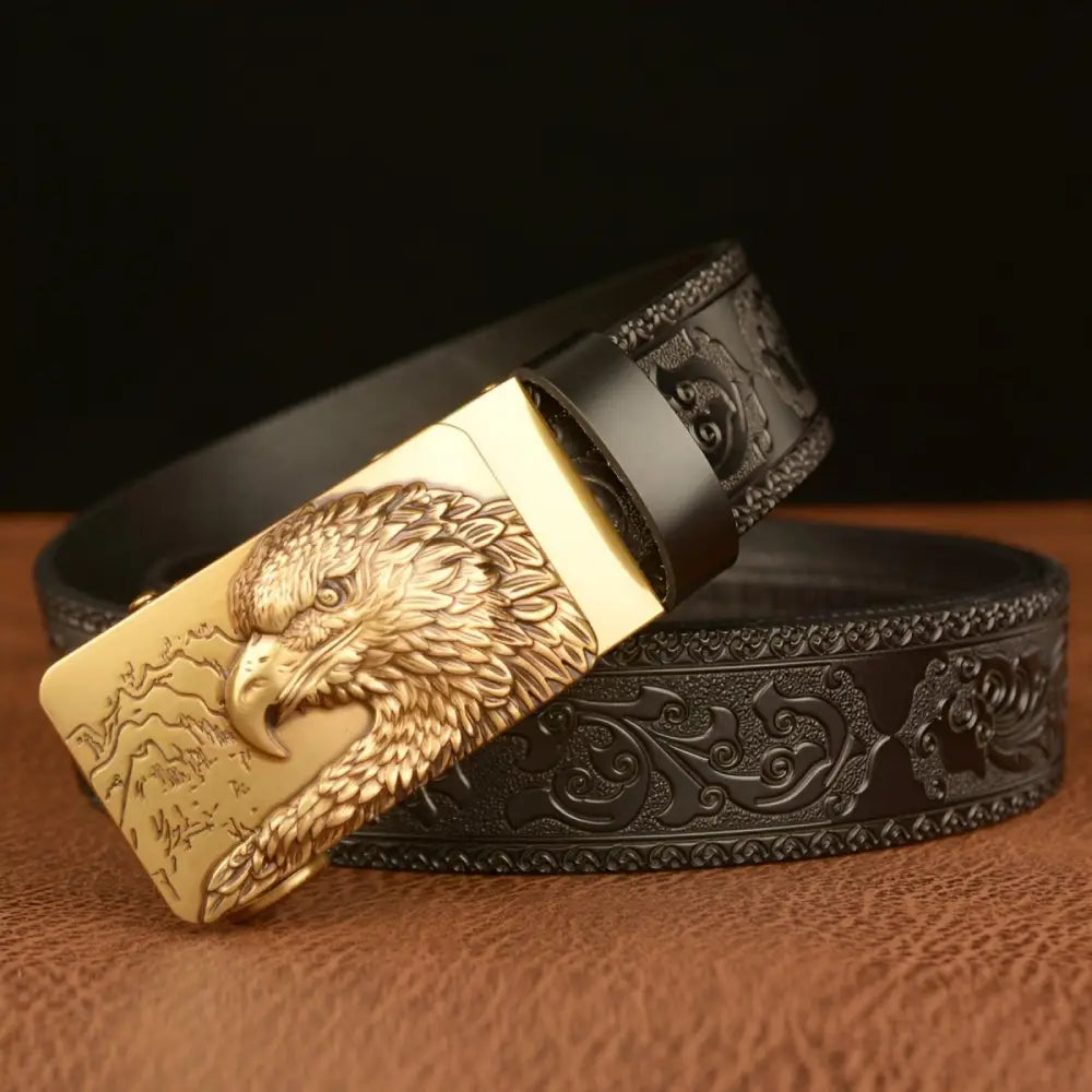 Embossed leather animal spirit belt with eagle buckle, ideal for spirit belt enthusiasts