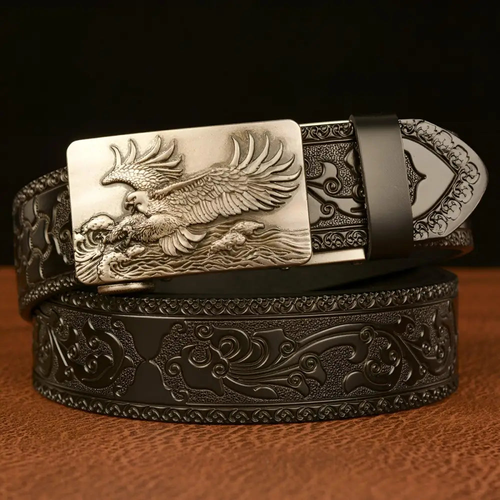 Jude Belt with embossed leather and eagle buckle for a stylish, high-quality accessory