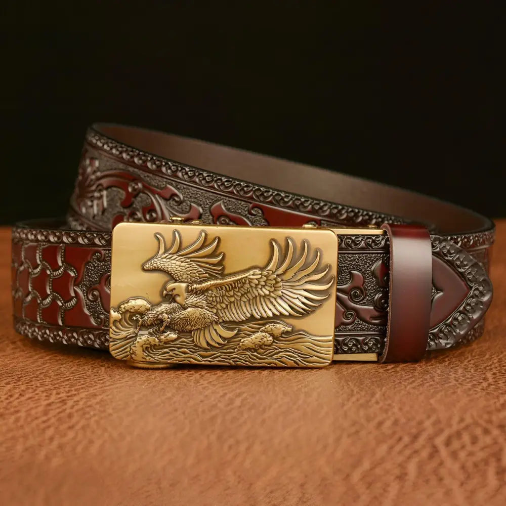 Jude Belt with Embossed Leather and Eagle Buckle for stylish men’s accessories