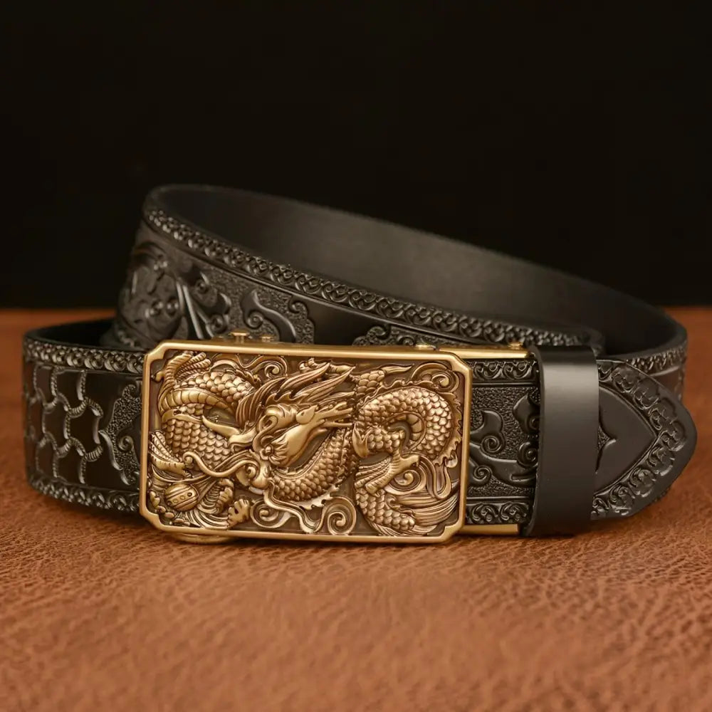 Black leather animal spirit belt with dragon buckle for spirit belt fashion style