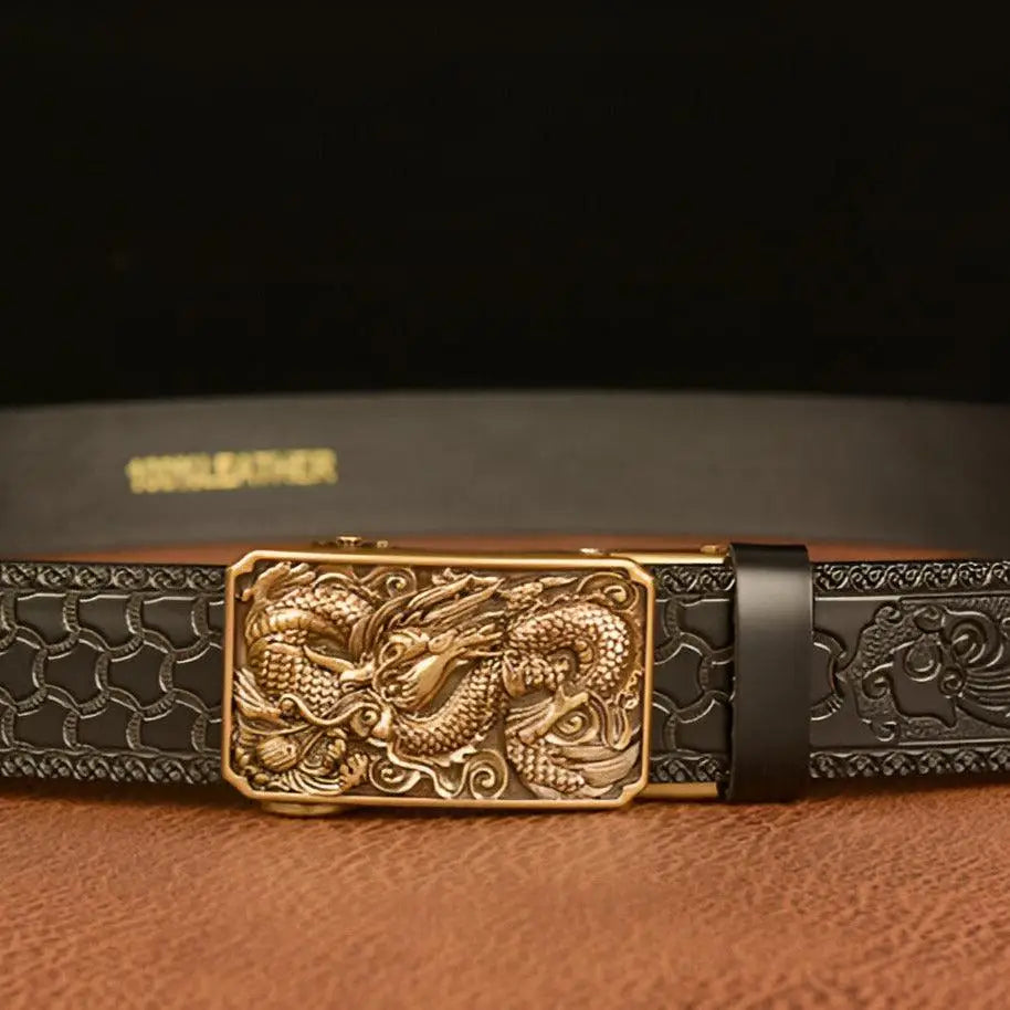 Embossed Leather Animal Spirit Belt with Dragon Buckle Style, a distinctive spirit belt