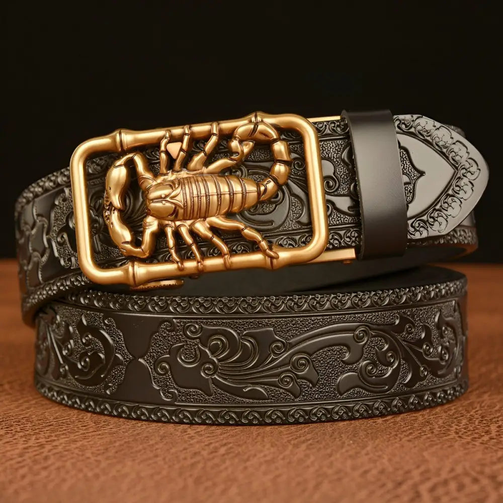 Embossed leather animal walker belt with scorpion buckle for Esprit Animal style