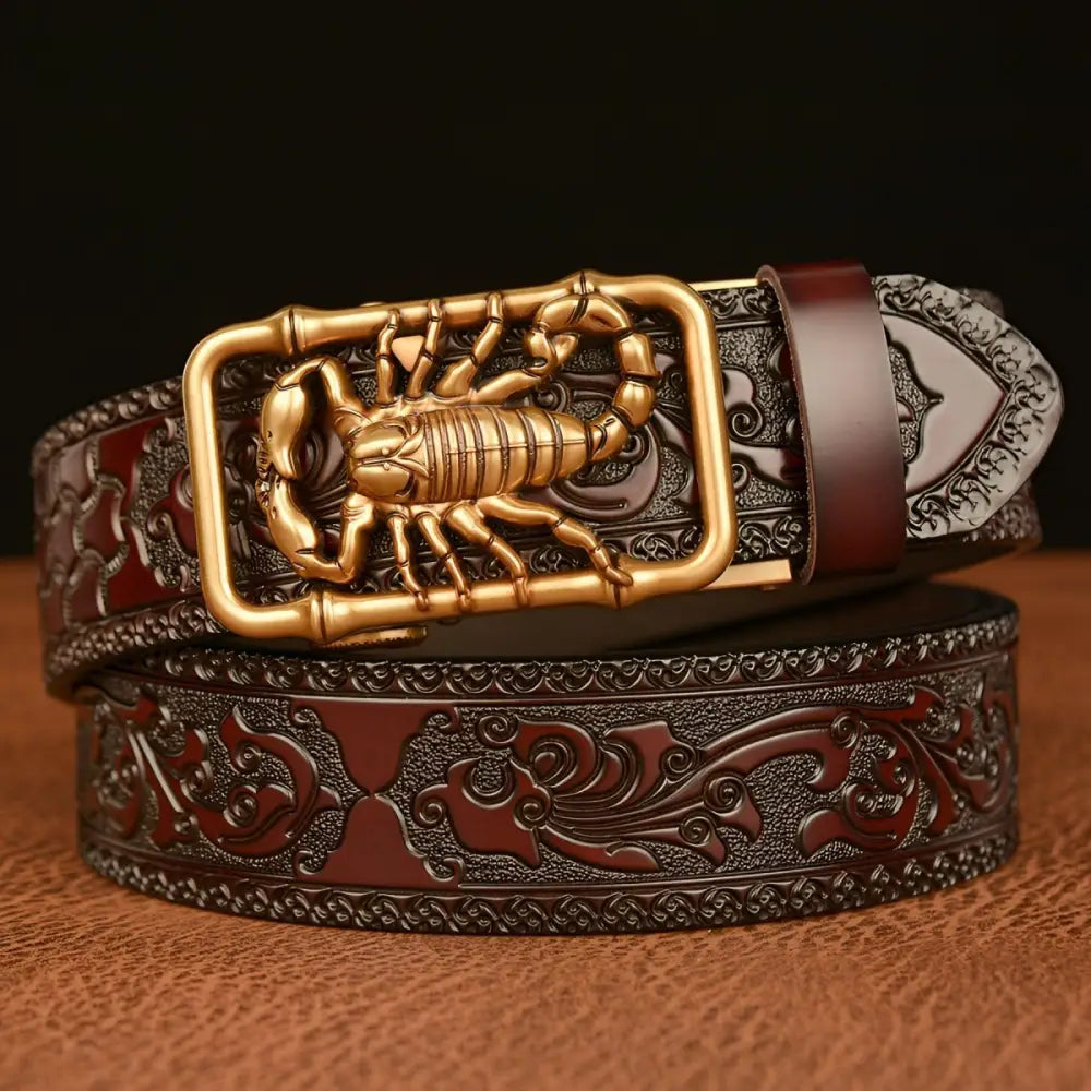 Embossed leather animal walker belt with scorpion buckle for Esprit Animal style