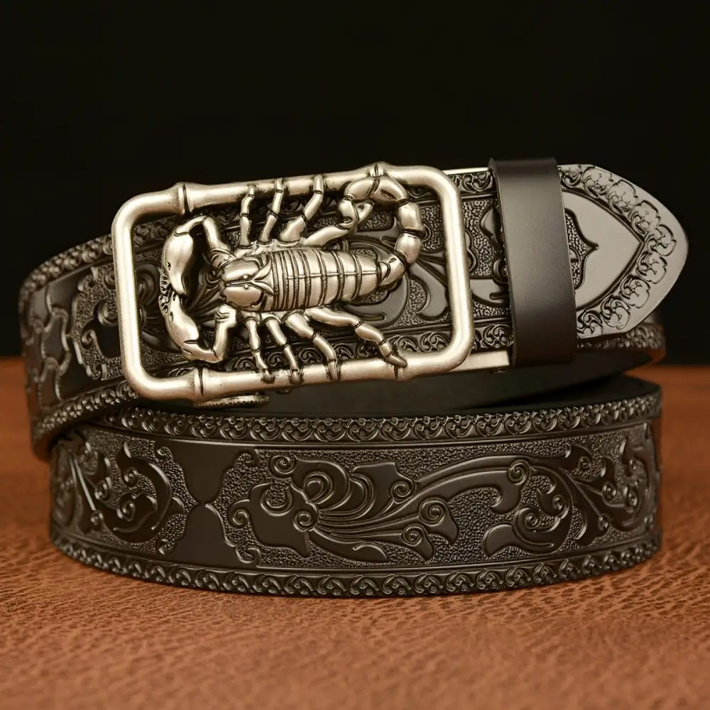 Embossed leather animal walker belt with scorpion buckle for Esprit Animal style