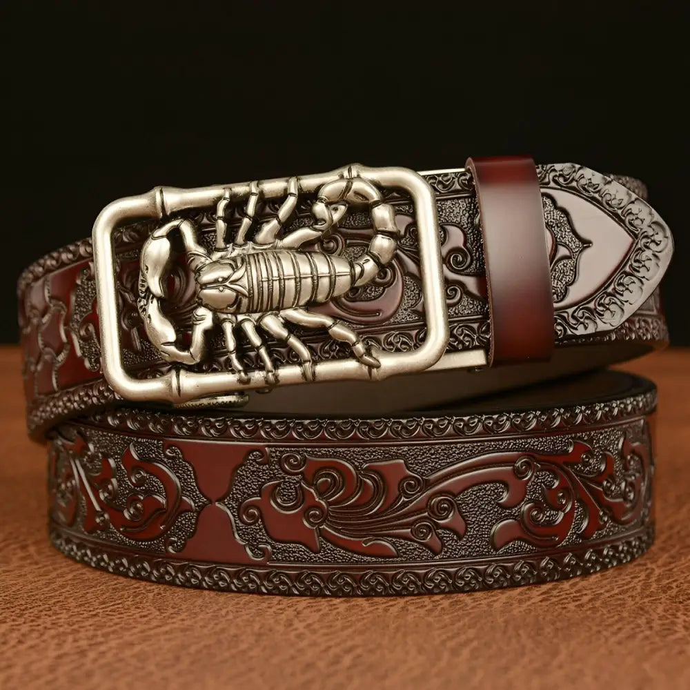 Embossed leather animal walker belt with scorpion buckle for Esprit Animal style