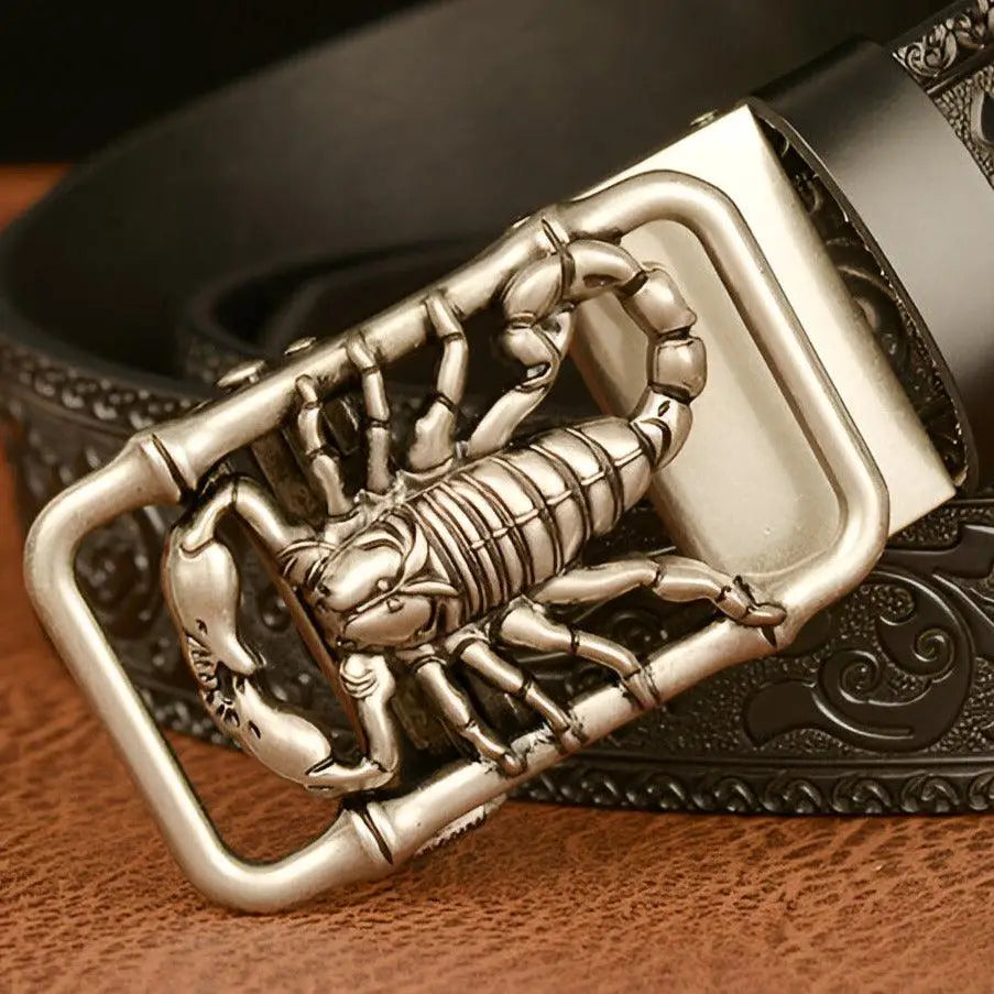 Embossed leather animal walker belt with scorpion buckle for Esprit Animal style
