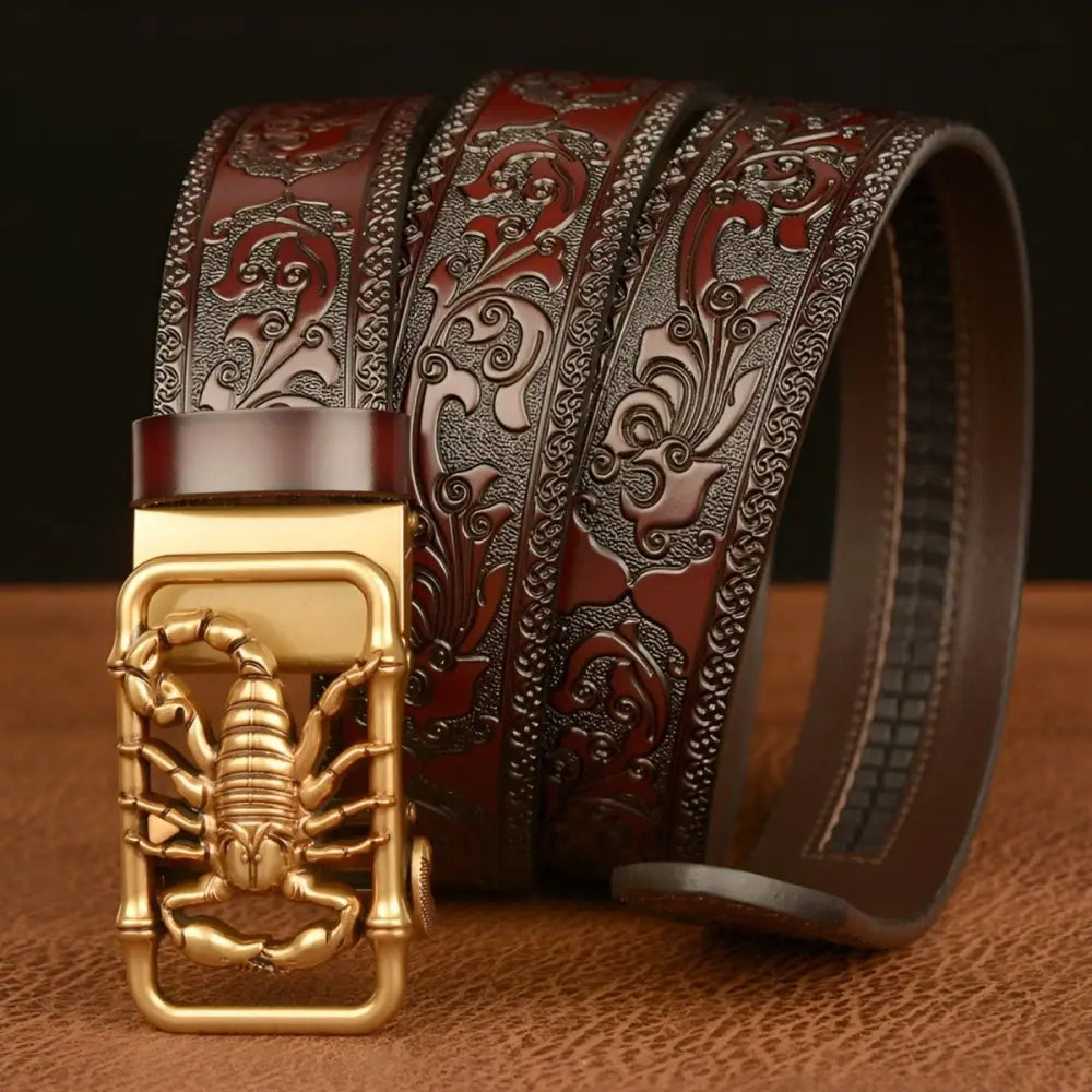 Embossed leather animal walker belt with scorpion buckle for Esprit Animal style
