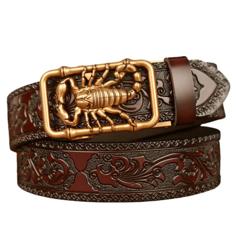 Embossed leather animal walker belt with scorpion buckle for Esprit Animal Style