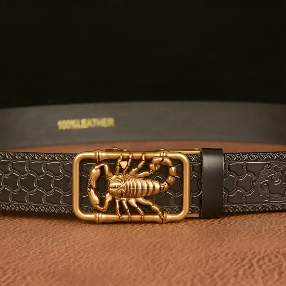 Black leather animal walker belt with gold scorpion buckle for Esprit Animal Style